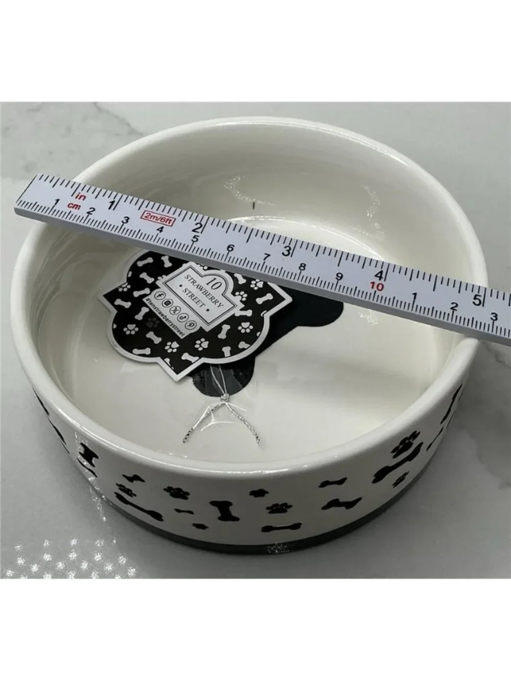 10 Strawberry Street Pet Bowl Black Bone Embossed Ceramic New